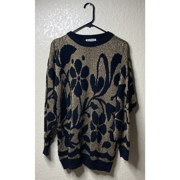 Vintage Jane Adams Sweater Womens Size XL? See Measurements Floral Metallic Gold - Picture 1 of 13